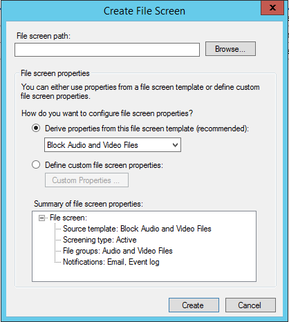 Configuring FSRM Screen